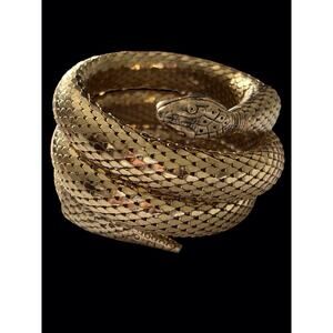Whiting Davis Gold plated coiled Mesh snake Bracelet Vintage